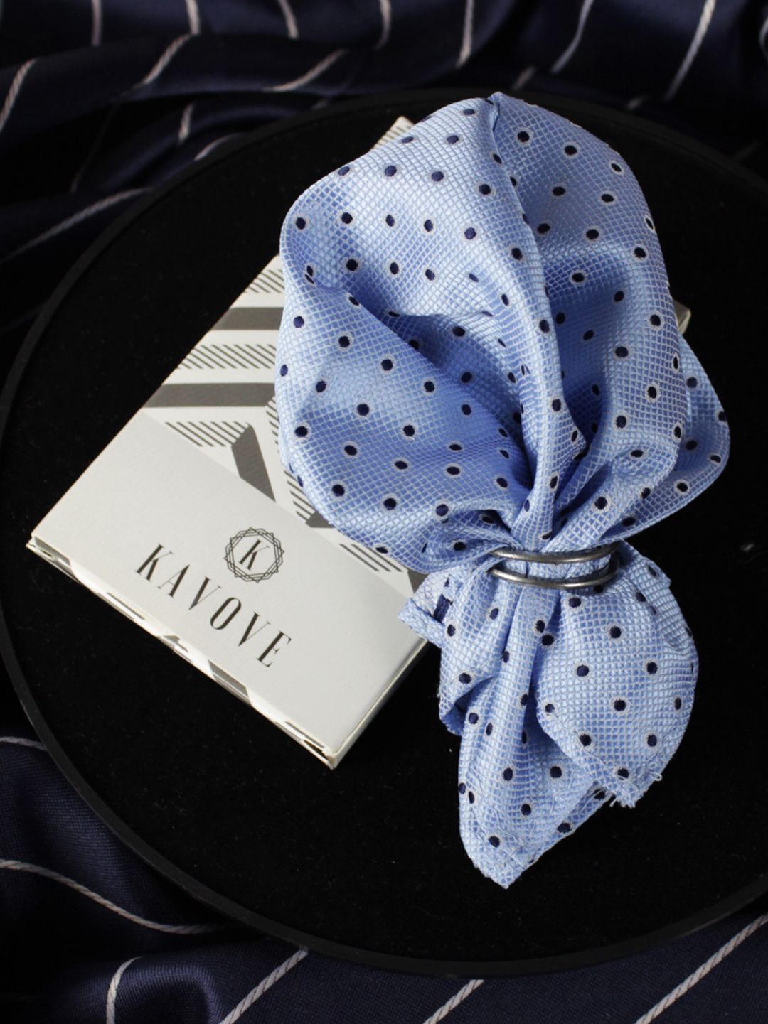 kavove KOVOVE Men Blue Polka Dot Self-Design Pocket Square-picture-32