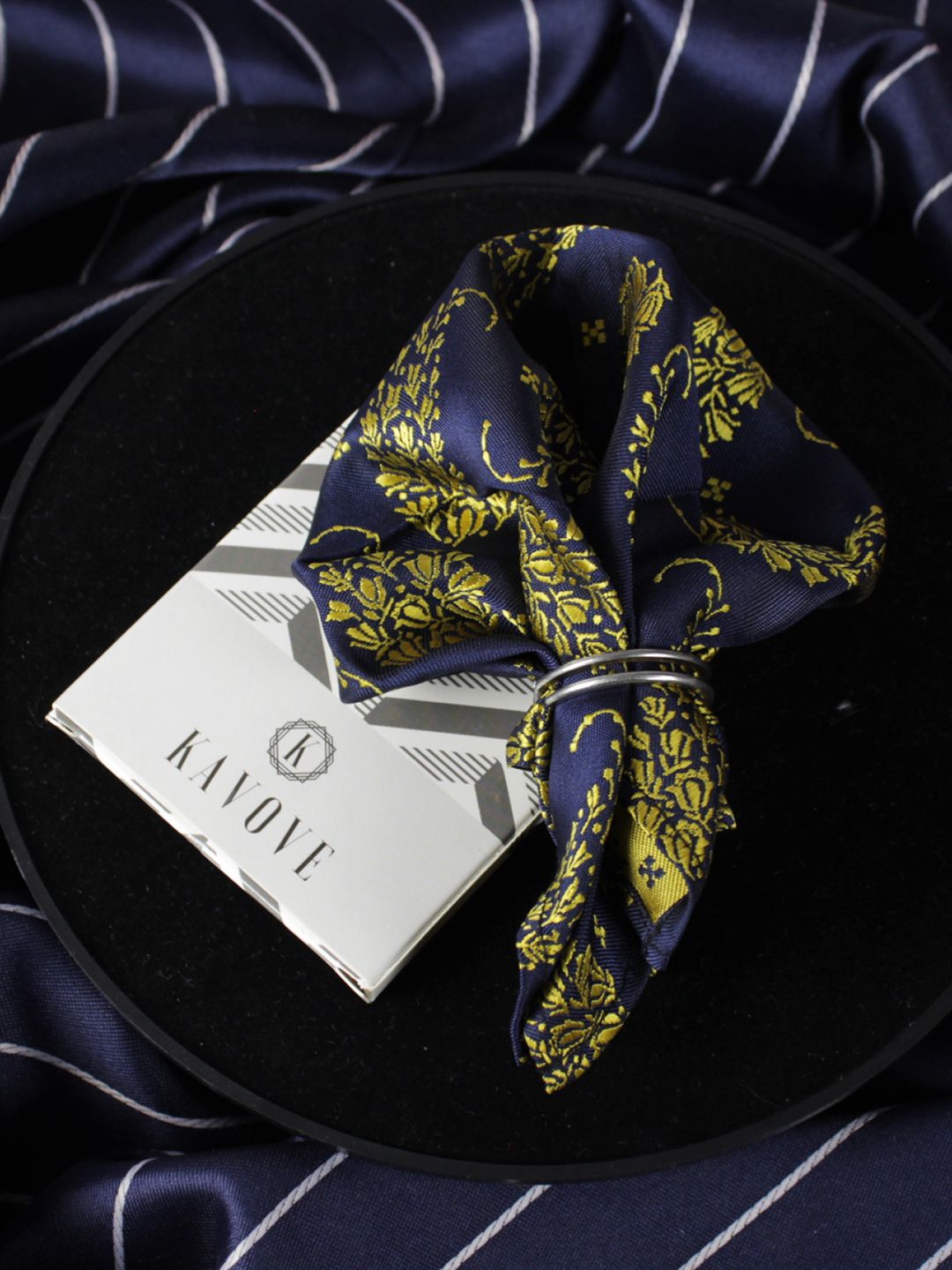 kavove KOVOVE Men Yellow & Blue Floral Printed Pocket Square-picture-39
