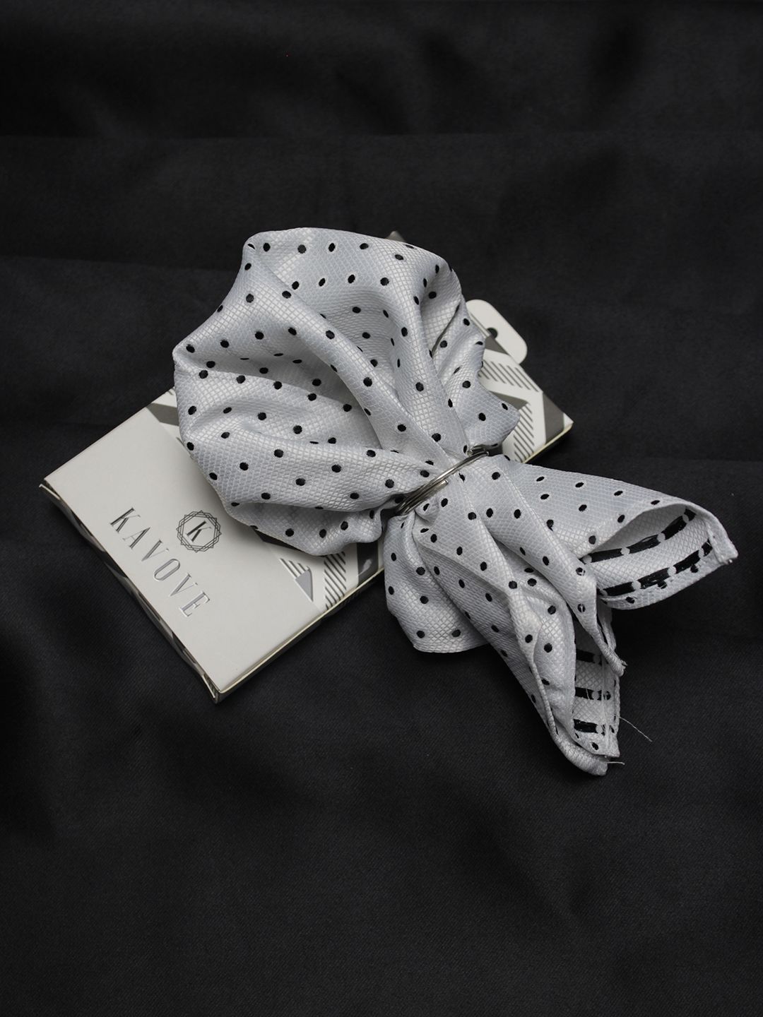kavove KOVOVE Men White & Black Polka Dot Self-Design Pocket Square-picture-8
