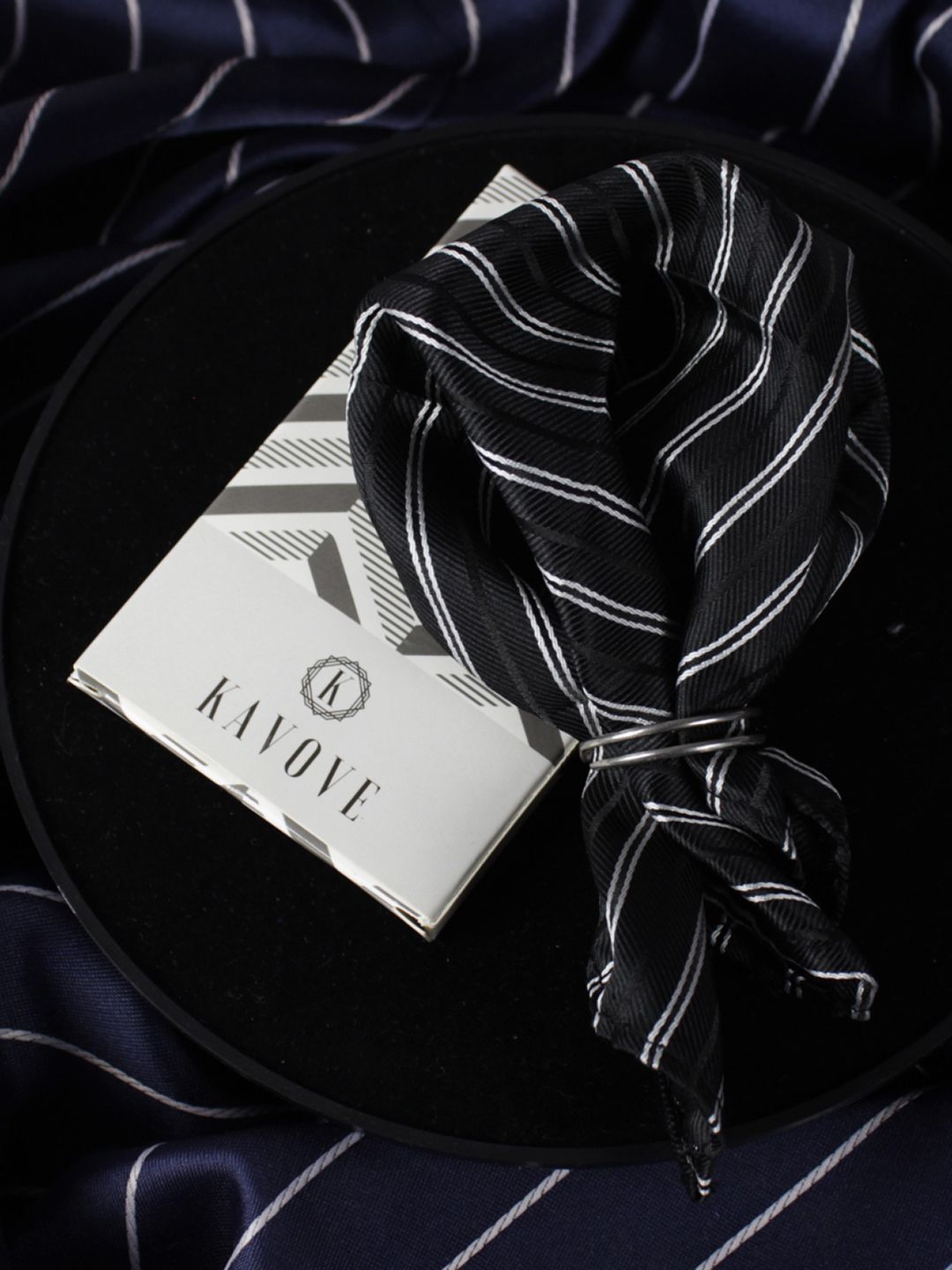 KOVOVE Men Black & White Striped Pocket Square-image-40