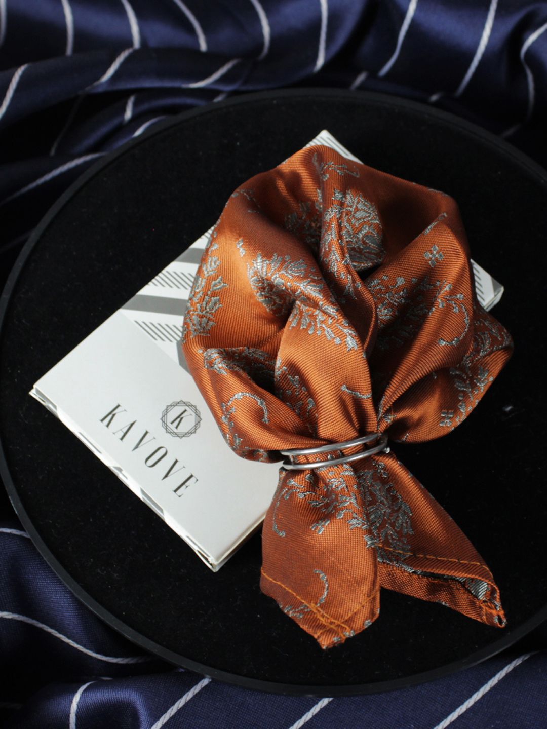 KOVOVE Men Orange Self-Design Pocket Square-image-12