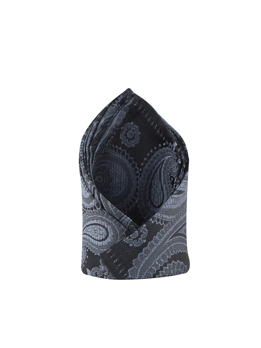 kavove KOVOVE Men Black & Grey Paisley Woven-Design Pocket Square-picture-21