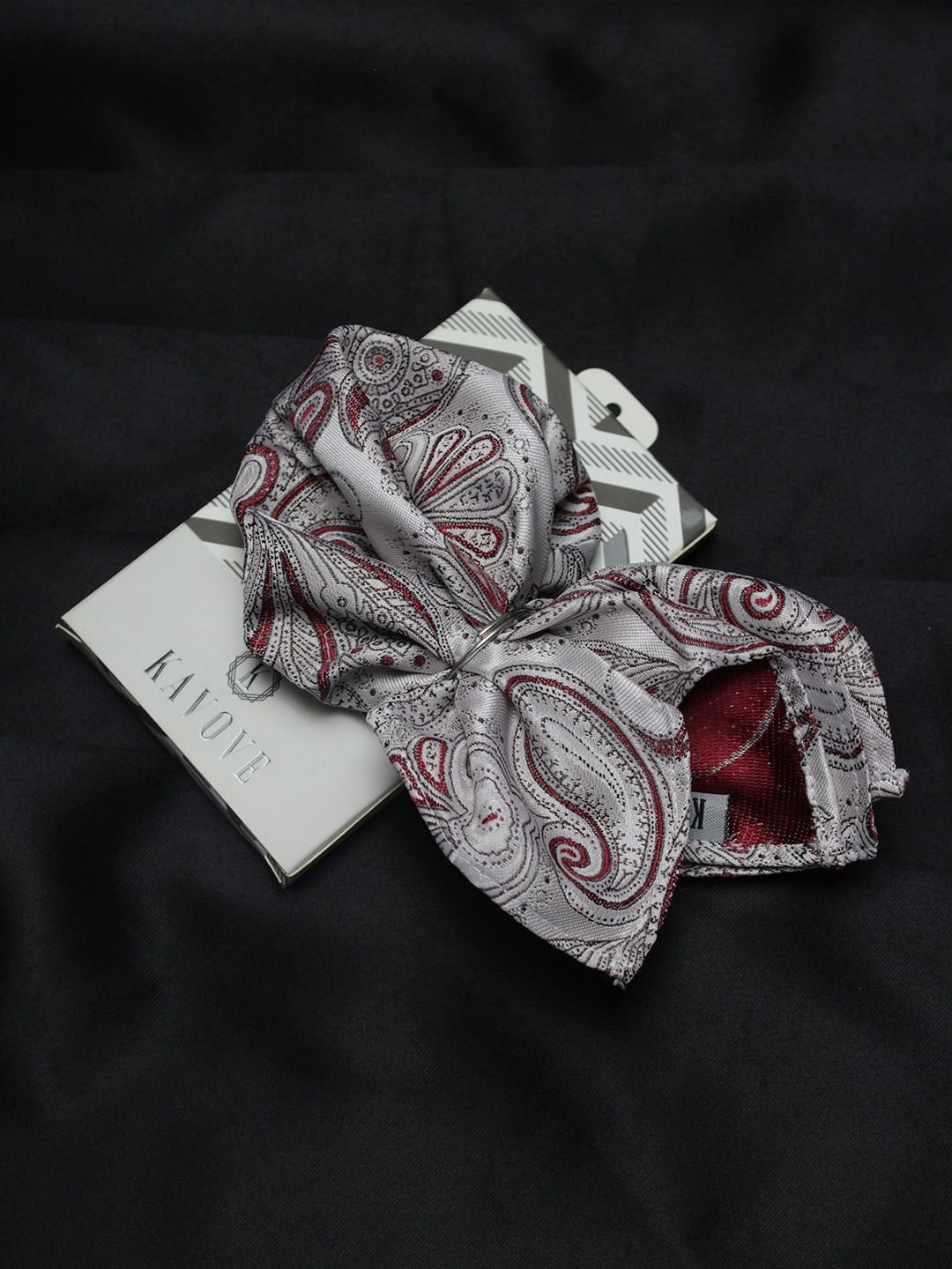 kavove KOVOVE Men White & Maroon Printed Pocket Square-picture-22