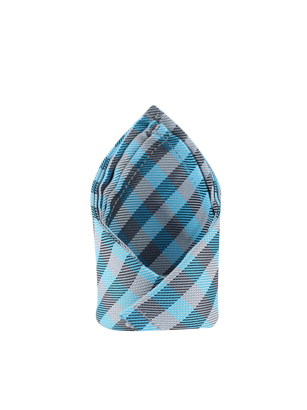 kavove KOVOVE Men Blue & Black Checkered Woven-Design Pocket Square-picture-19