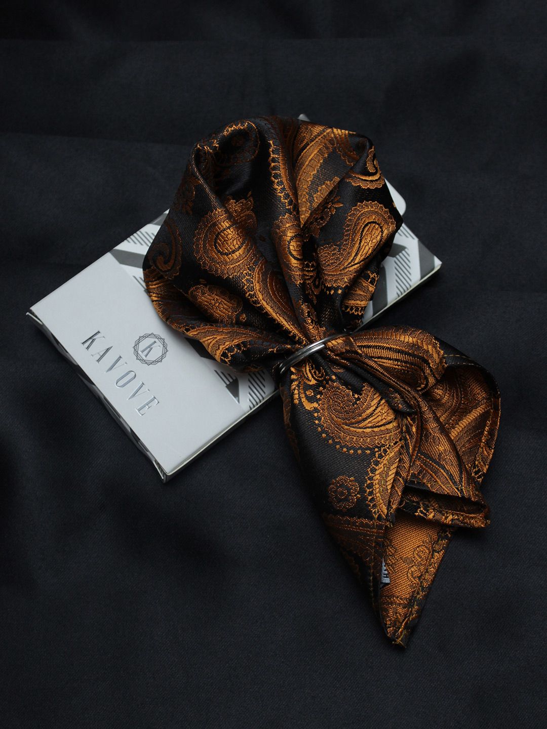 kavove KOVOVE Men Black & Orange Paisley Woven Design Pocket Square-picture-30