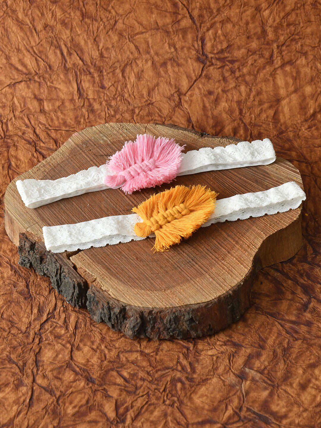 FUNKRAFTS Girls Pink & Orange Set of 2 Macrame Hairbands-picture-26