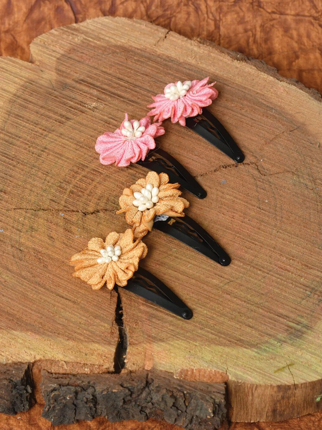 FUNKRAFTS Girls Black & Beige Set of 4 Beaded Tic Tac Hair Clip-picture-23