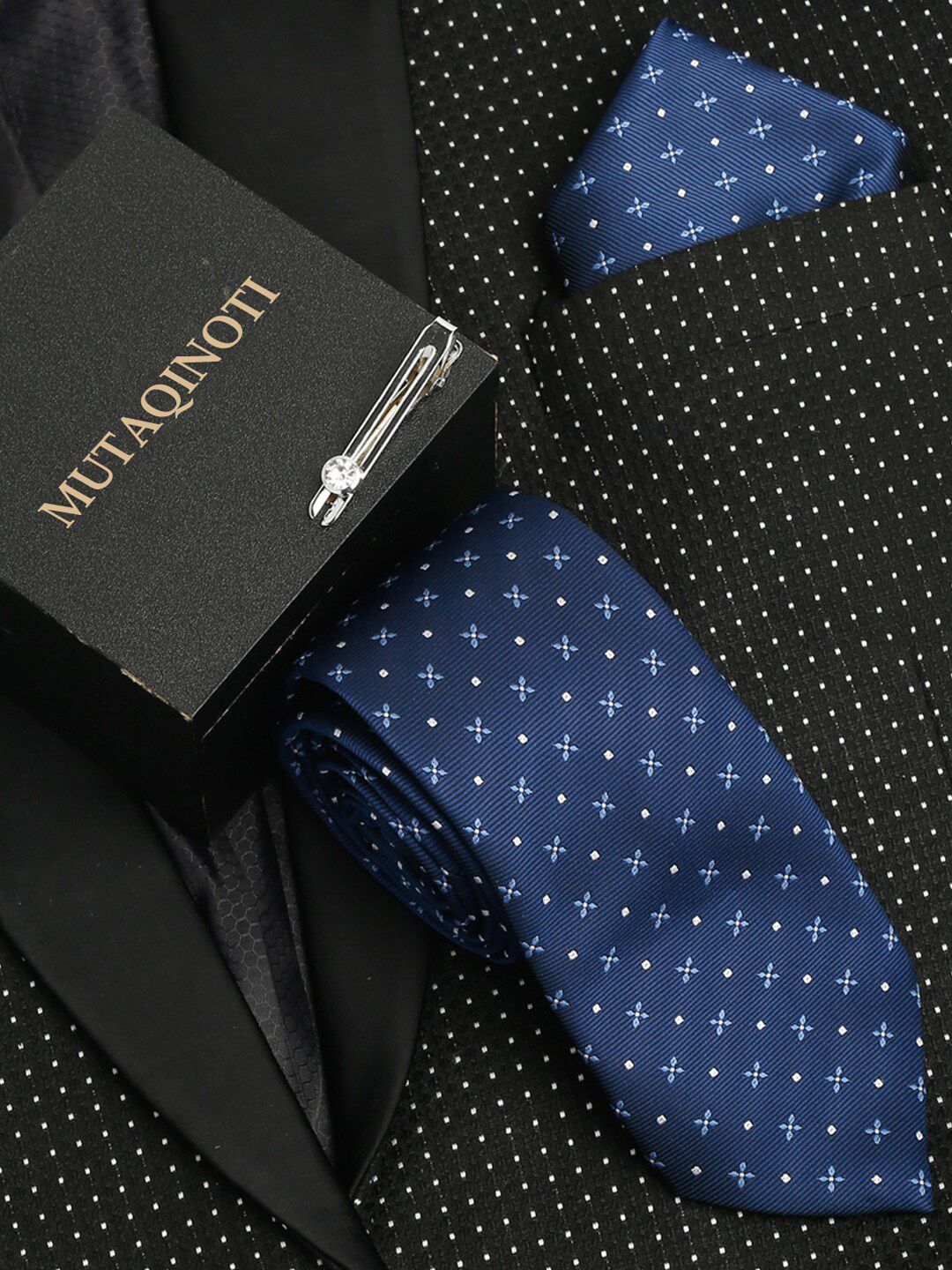 MUTAQINOTI Men Silk Necktie Accessory Gift Set
