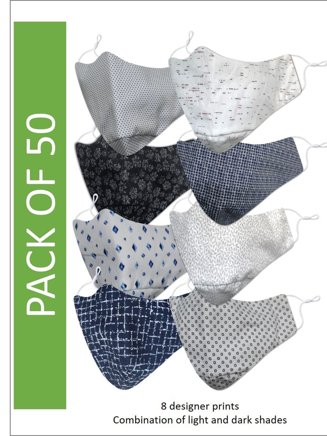 EL REGALO Men Pack of 50 Printed Cotton 3-Ply Reusable Outdoor Cloth Masks-image-10