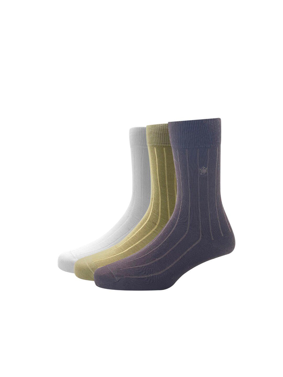 Louis Philippe Men White & Black Pack of 3 Solid Calf Length Socks-picture-27