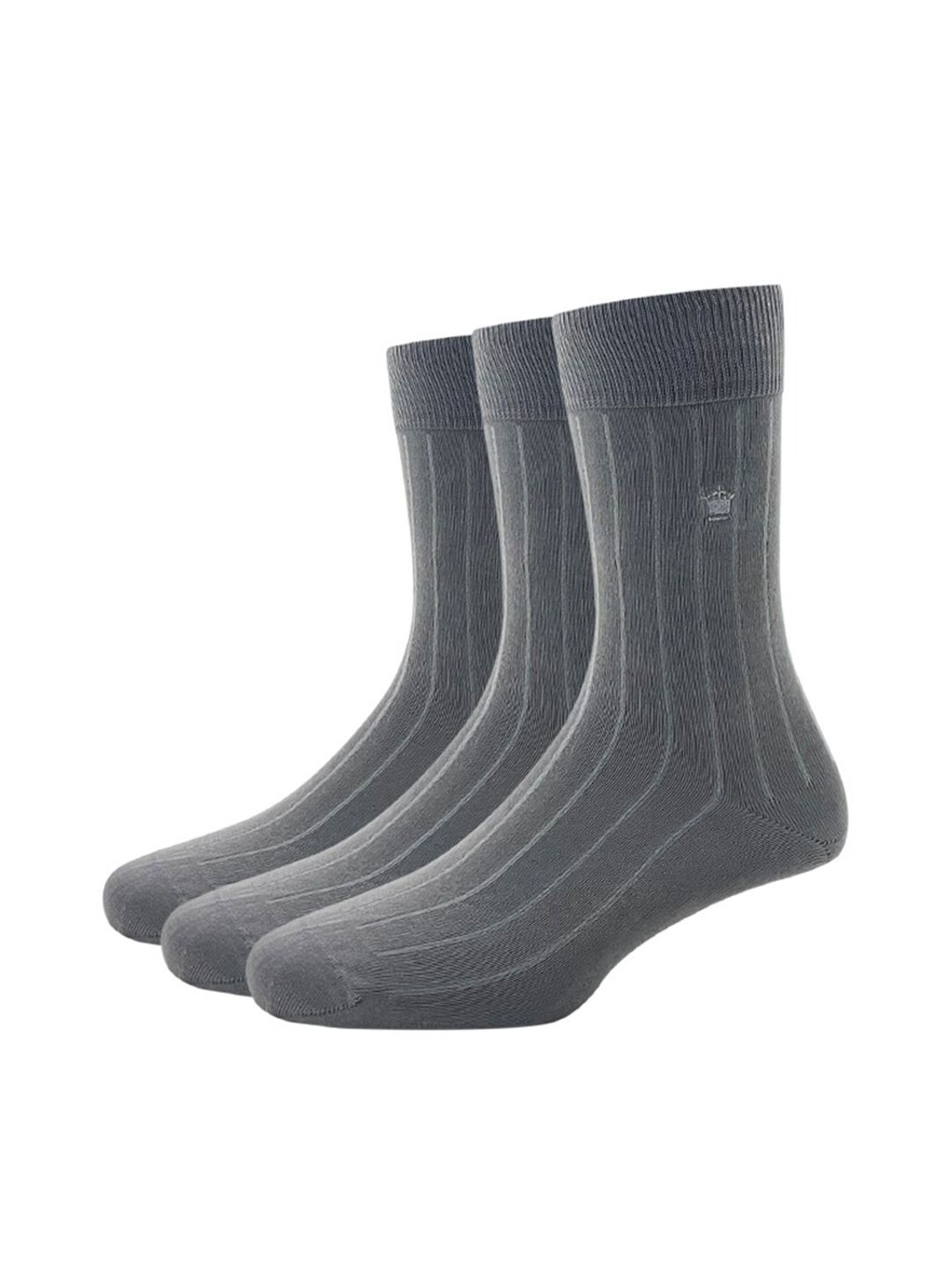Louis Philippe Men Pack Of 3 Grey Striped Calf-Length Socks-picture-28