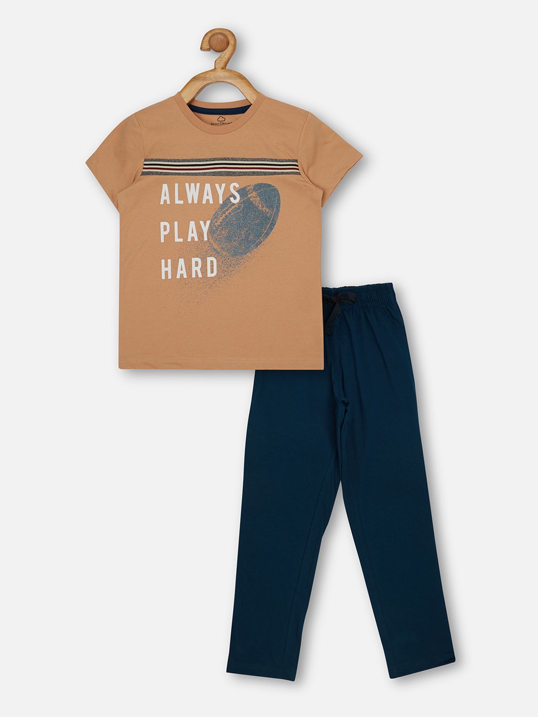 Sweet Dreams Boys Beige & Navy Blue Printed Night suit-picture-27