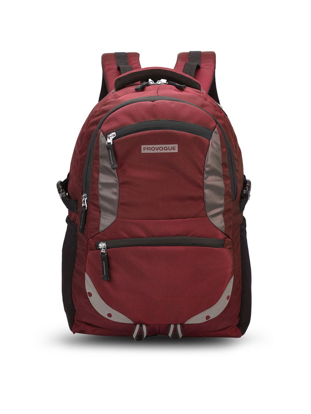 Provogue Unisex Maroon & Grey Brand Logo Backpack with rain cover and reflective strip