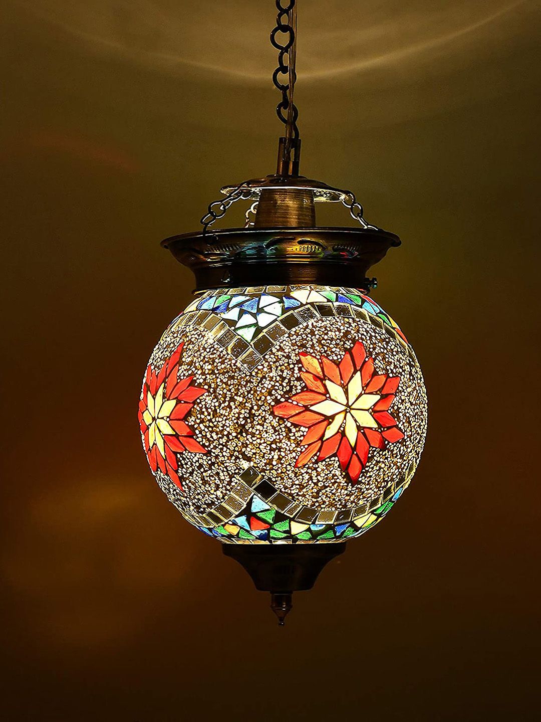 Homesake Red Antique Turkish Moroccan Mosaic Pendant with Metal hangings-picture-30