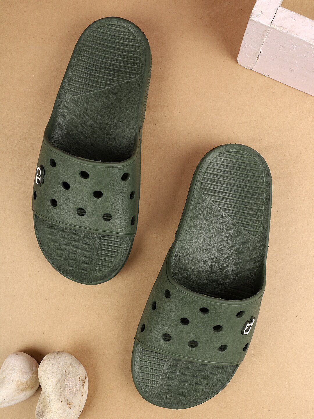 Carlton London Men Olive Green Solid Rubber Sliders-picture-21