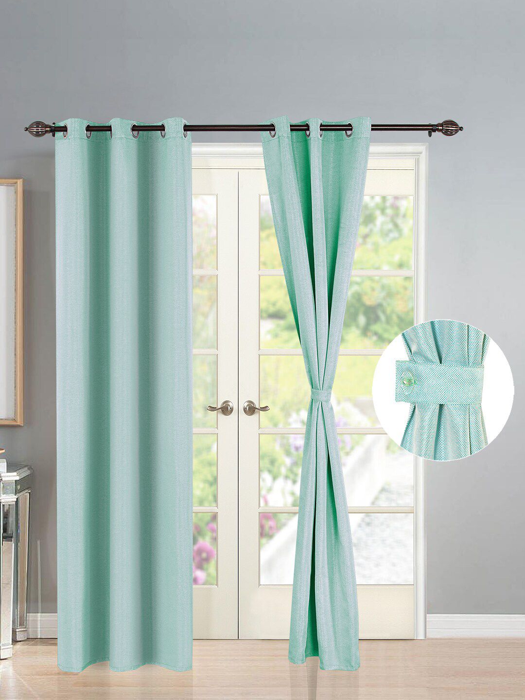 Deco Window Turquoise Blue Set of 2 Room Darkening Door Curtain-image-4