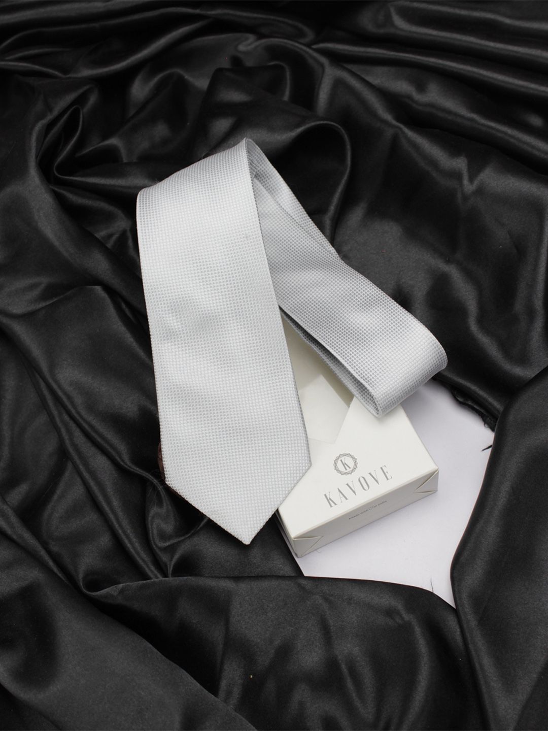 kavove KOVOVE Men Grey Checked Design Broad Tie-picture-25