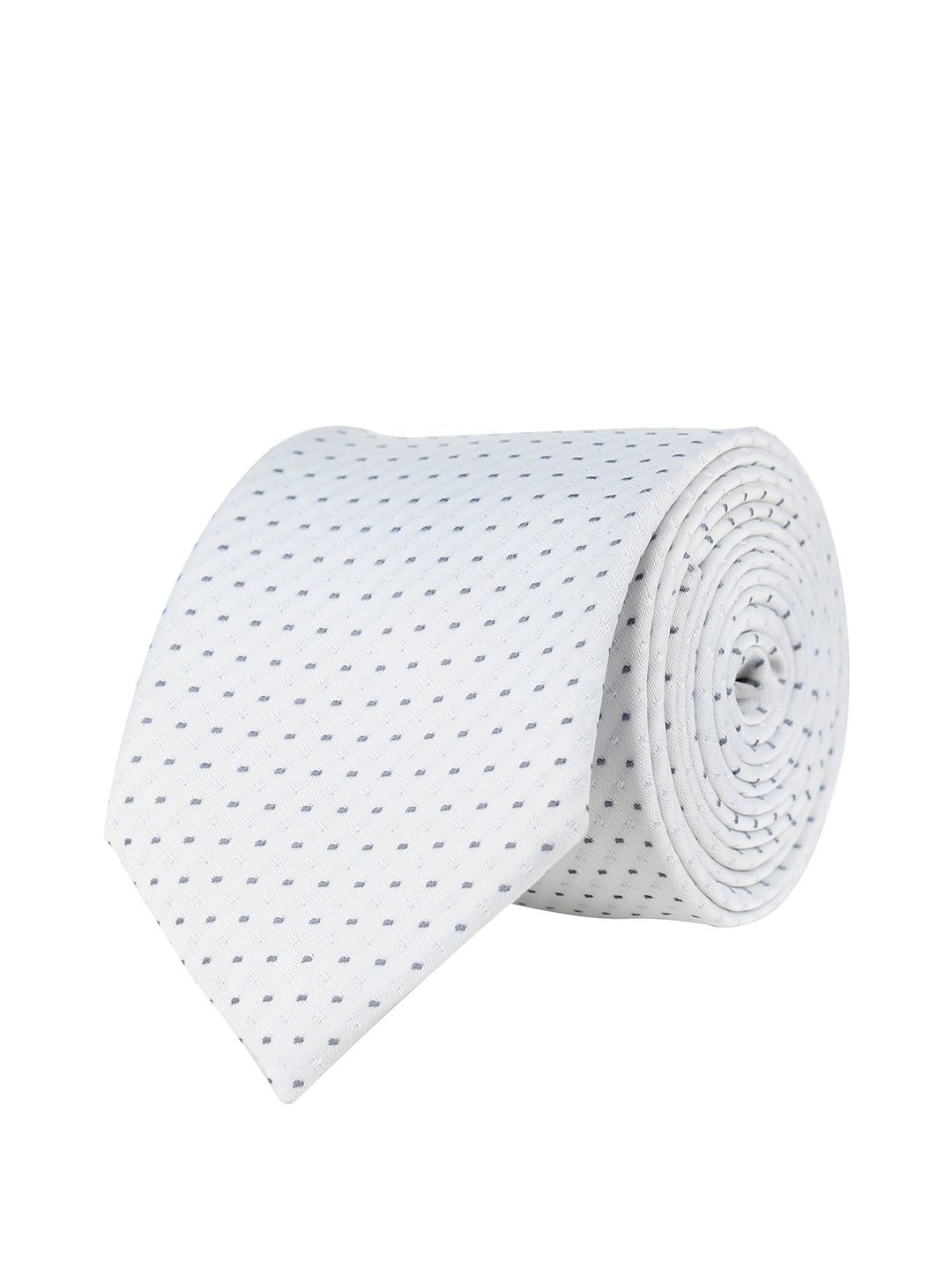 kavove KOVOVE Men White & Grey Abstract Dash Line Woven Design Broad Tie-picture-35