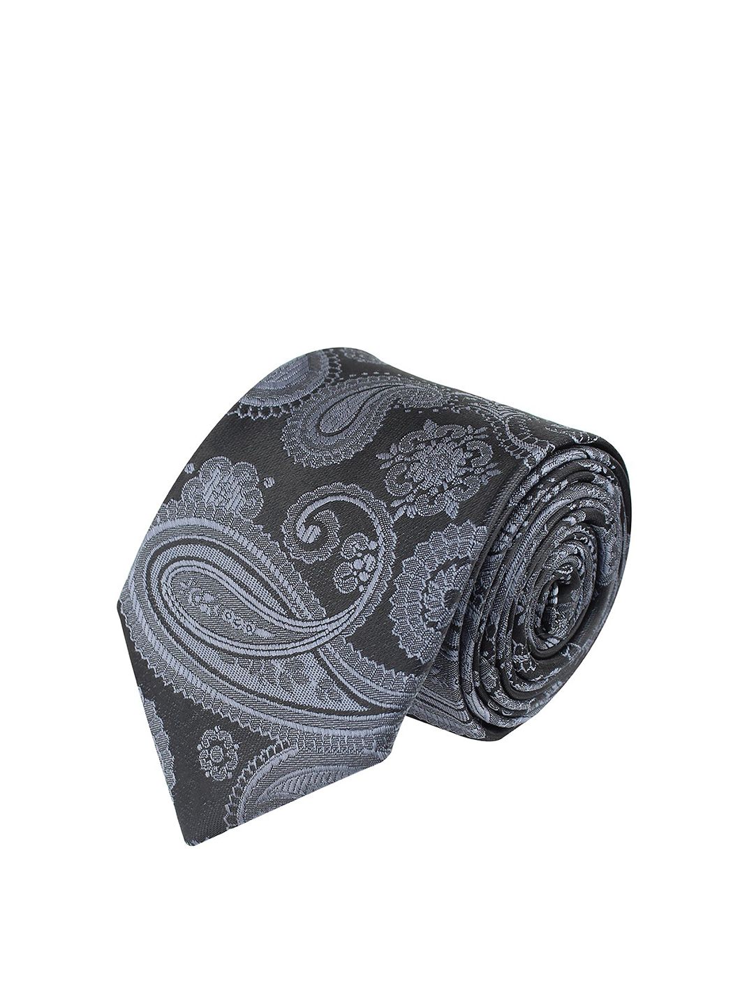 kavove KOVOVE Men Black & Grey Woven Paisley Design Broad Tie-picture-17