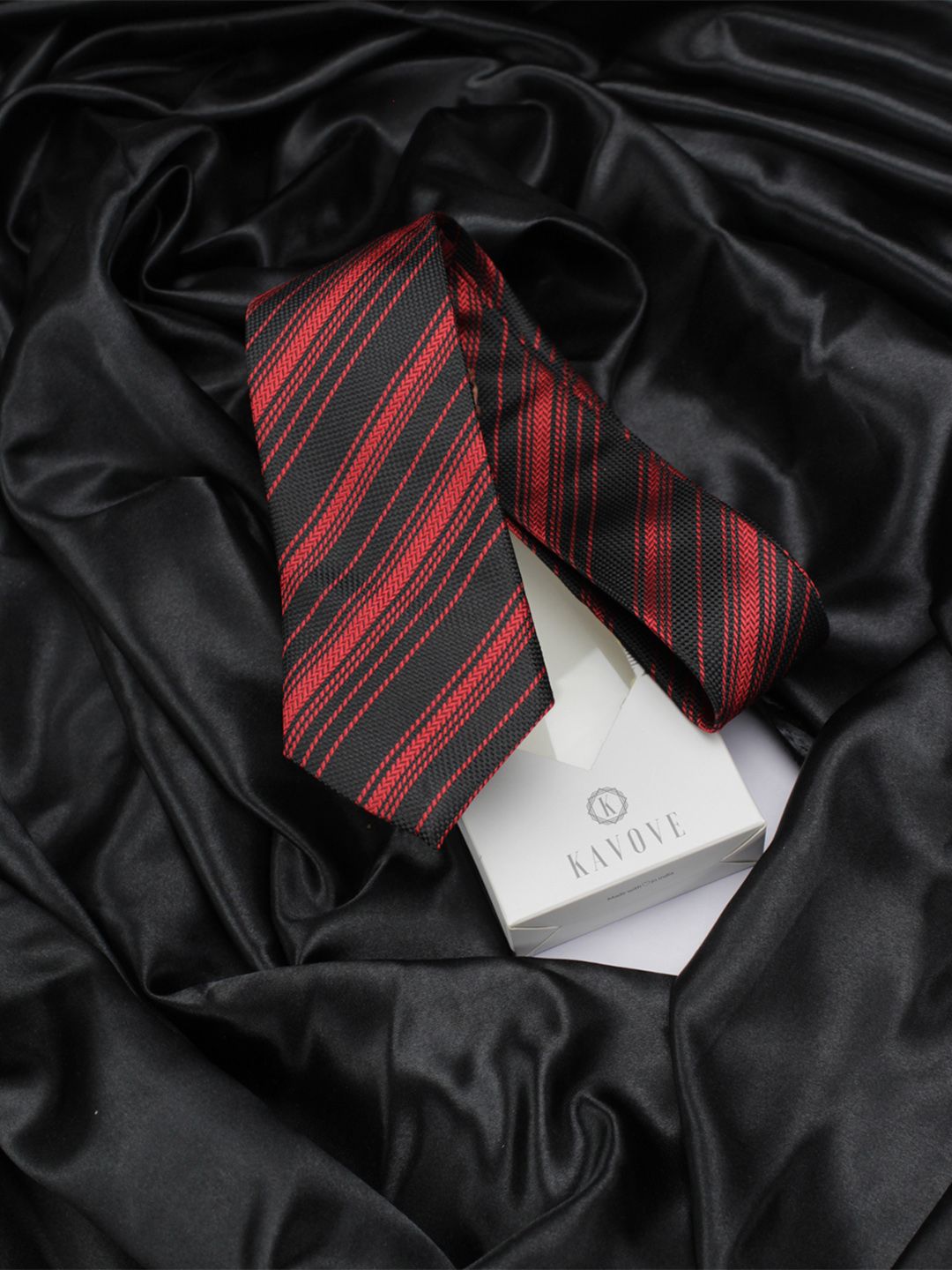 kavove KOVOVE Men Black & Red Striped Broad Tie-picture-38