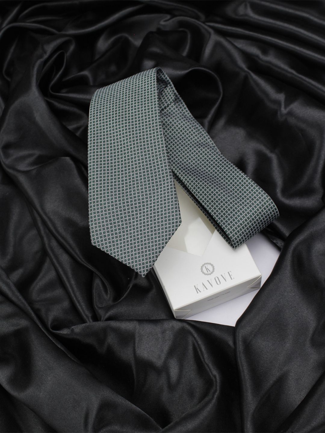 kavove KOVOVE Men Green & White Checked Broad Tie-picture-43