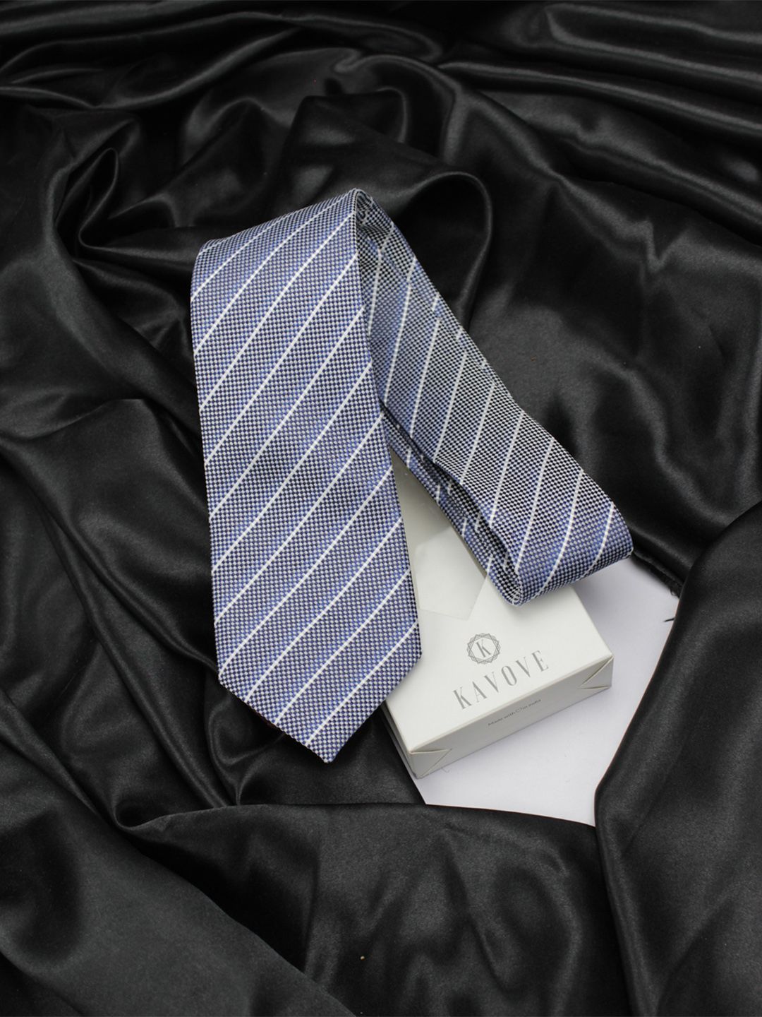 kavove KOVOVE Men Blue & White Striped Broad Tie-picture-53