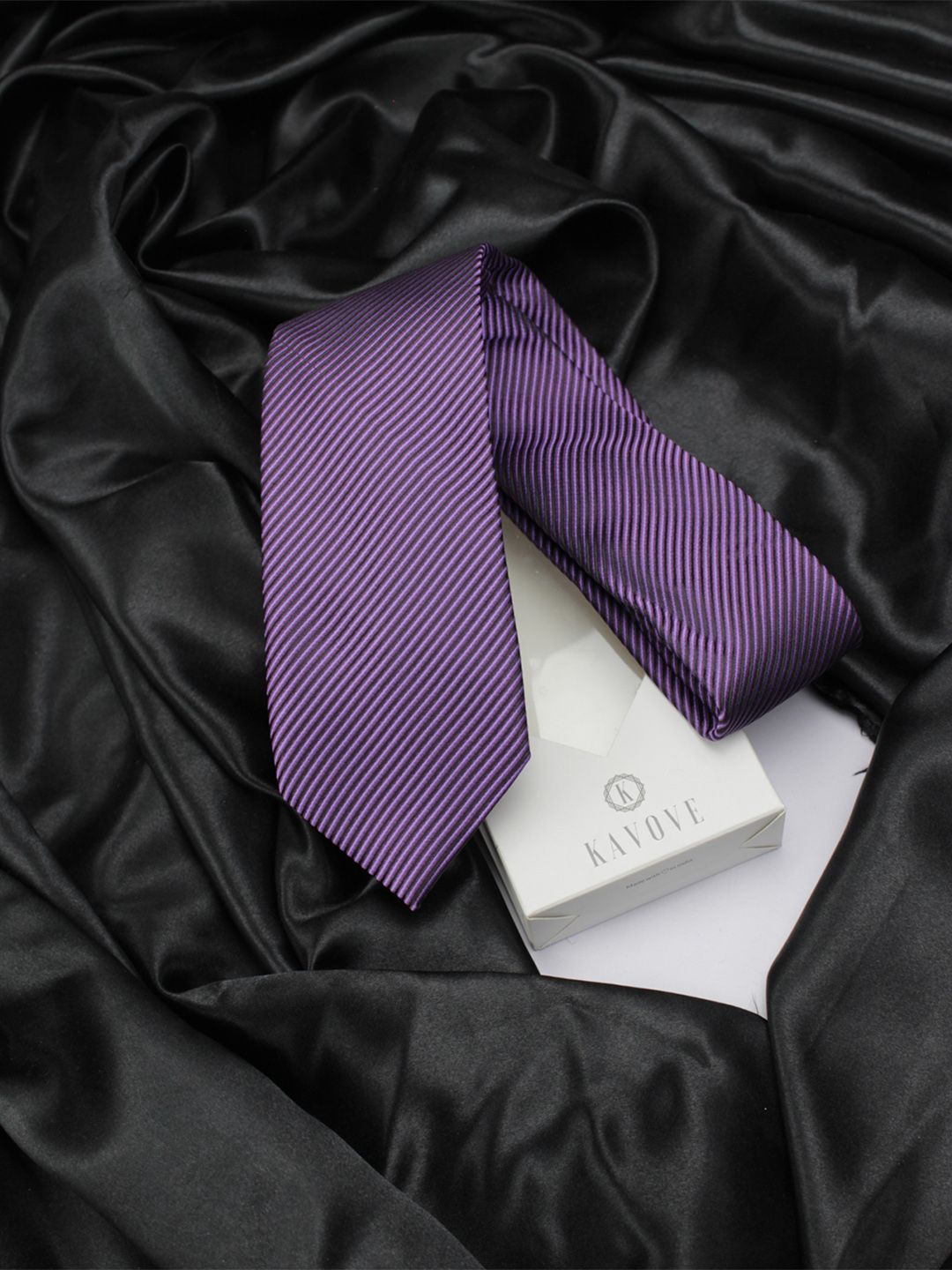 kavove KOVOVE Men Purple & White Striped Broad Tie-picture-39
