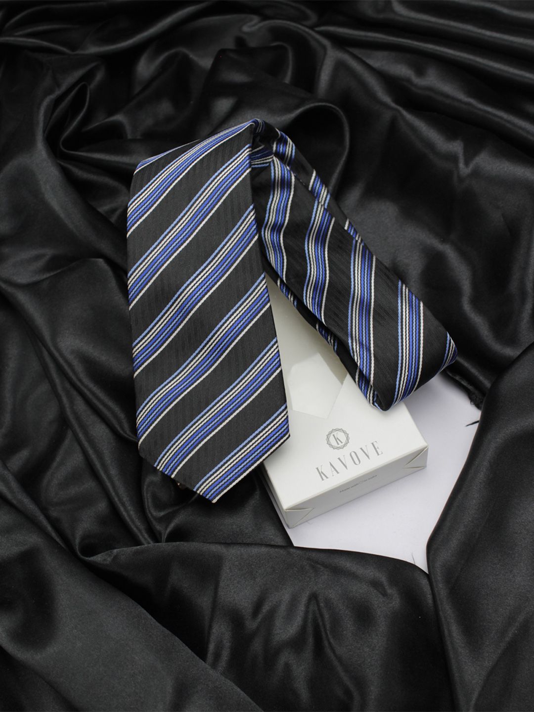 kavove KOVOVE Men Black & Blue Striped Broad Tie-picture-21