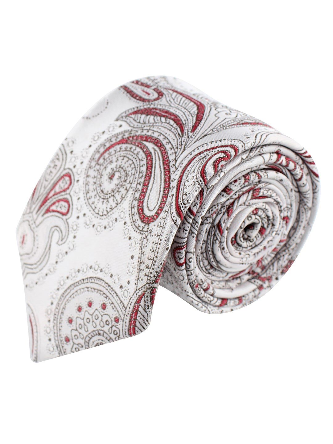kavove KOVOVE Men White & Maroon Woven Design Broad Tie-picture-23