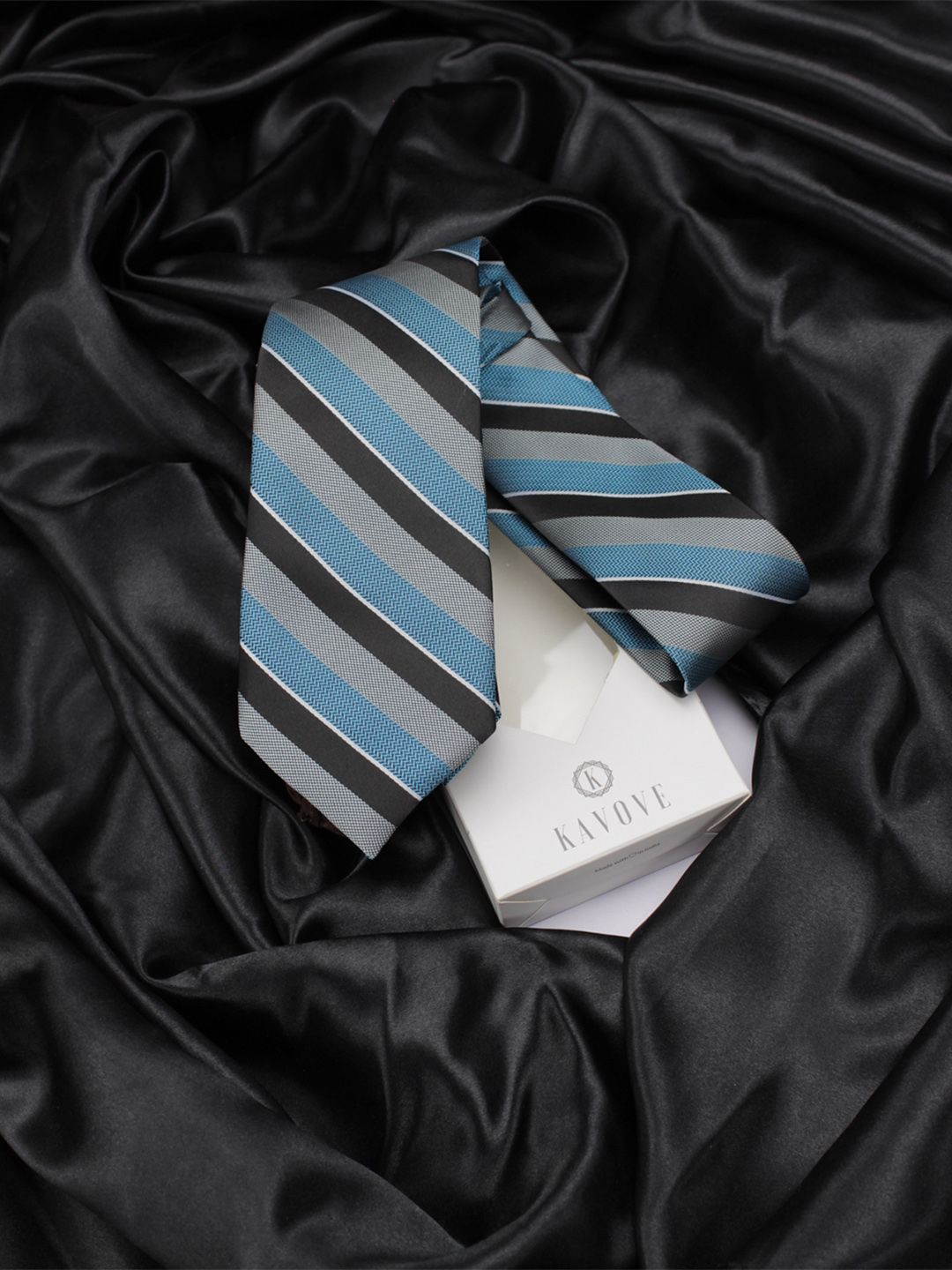 kavove KOVOVE Men Teal & Black The Magma Striped Broad Tie-picture-13