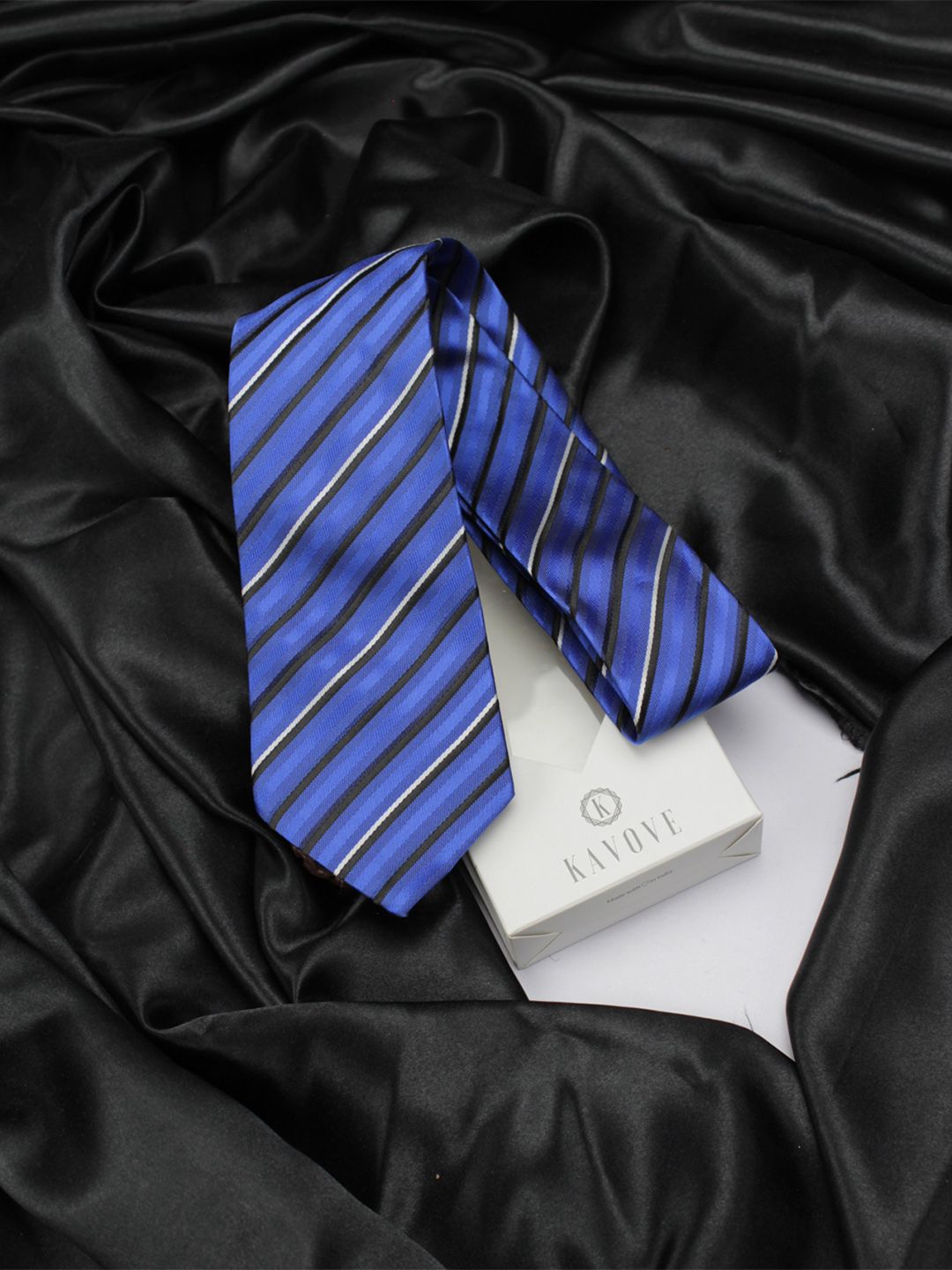 kavove KOVOVE Men Blue & White Striped Broad Tie-picture-43