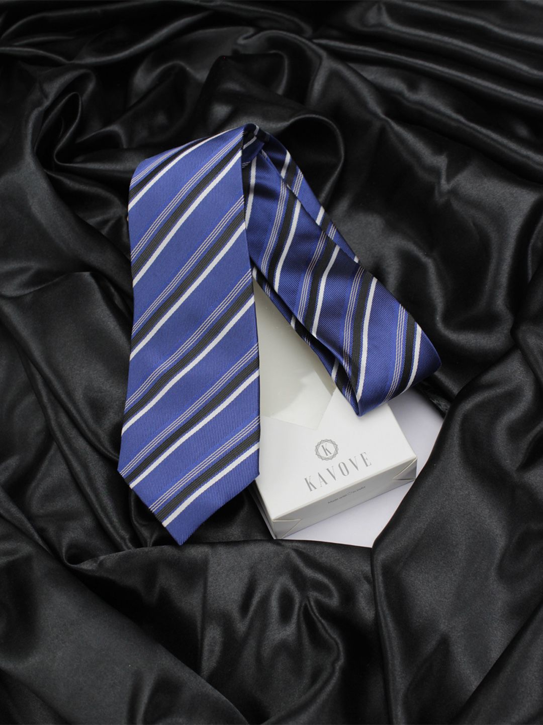 kavove KOVOVE Men Blue & White Striped Broad Tie-picture-43