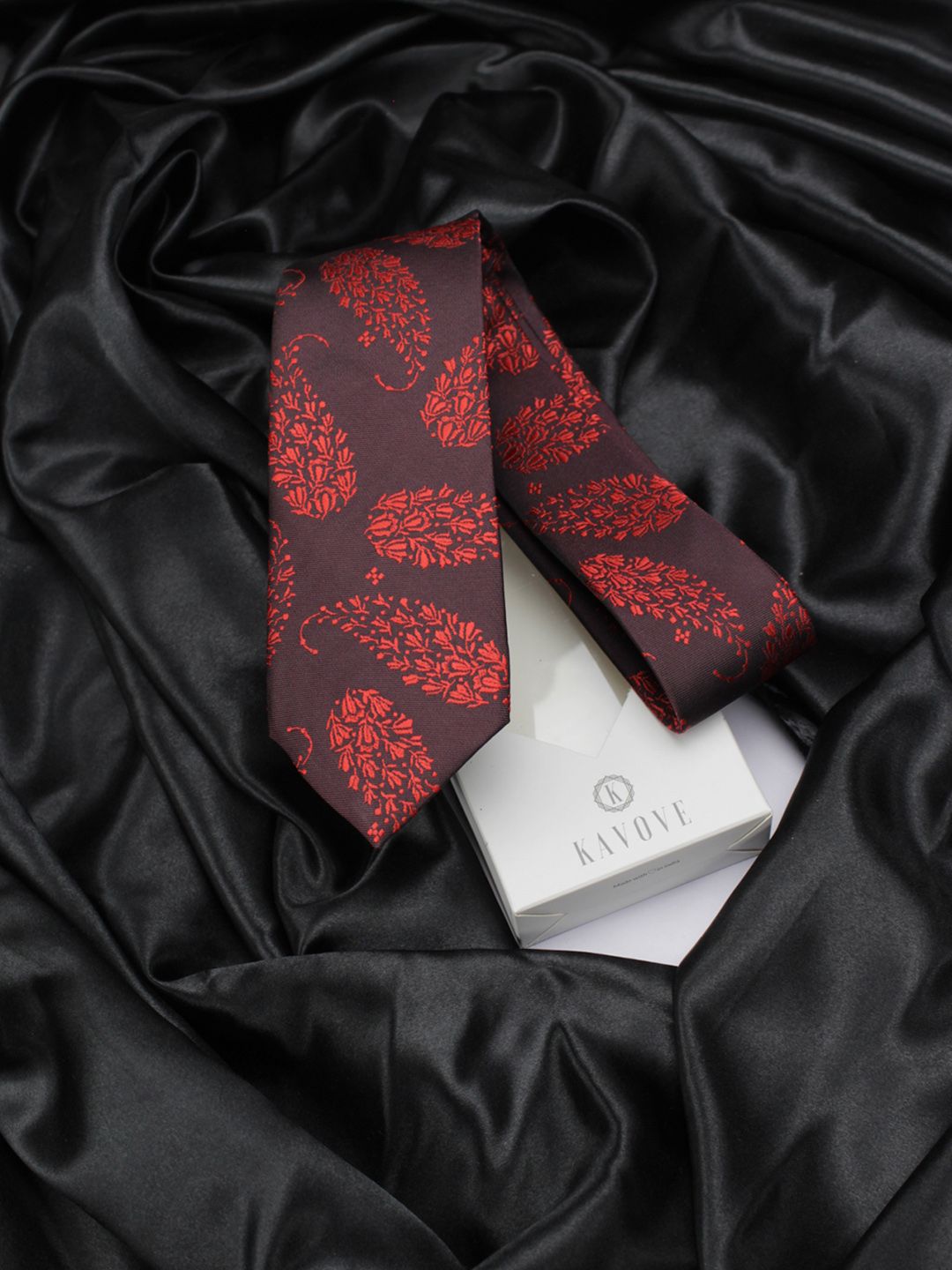 kavove KOVOVE Men Burgundy & Red Paisley Woven Design Broad Tie-picture-23