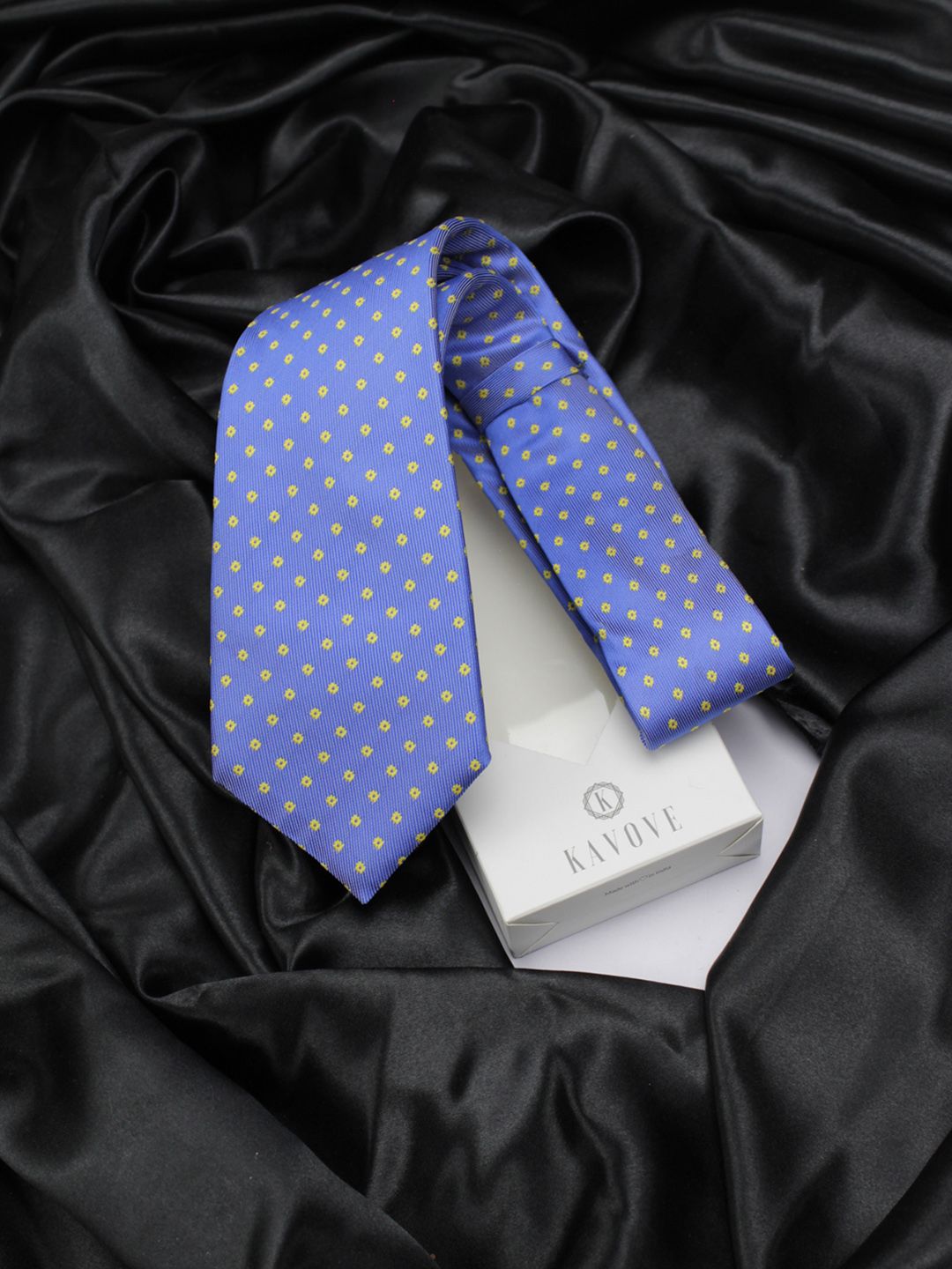 kavove KOVOVE Men Blue & Yellow Woven Design Broad Tie-picture-36