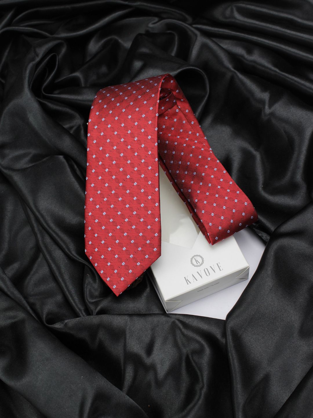 kavove KOVOVE Men Maroon & White Checked Broad Tie-picture-14
