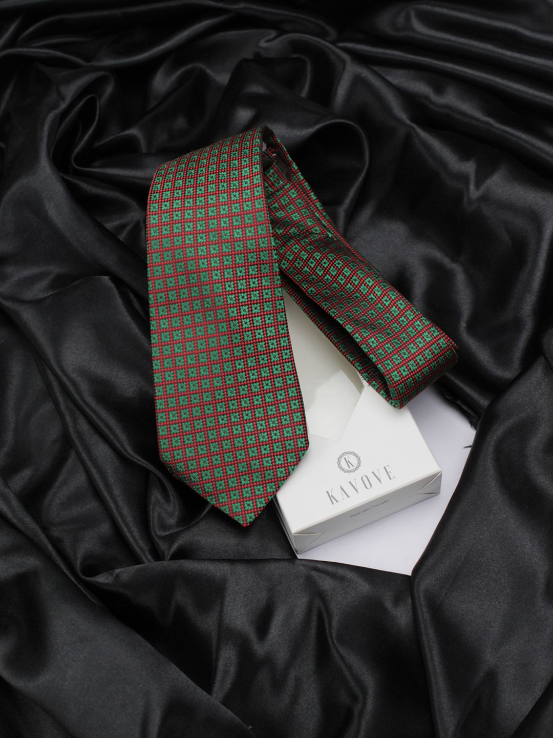 kavove KOVOVE Men Green & Red Checked Broad Tie-picture-15