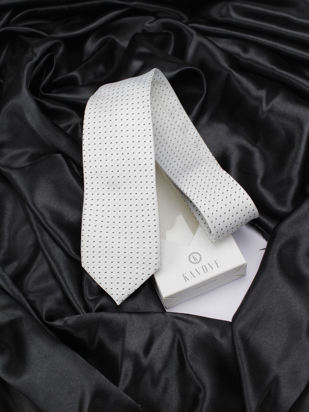 kavove KOVOVE Men White & Black Printed Broad Tie-picture-56
