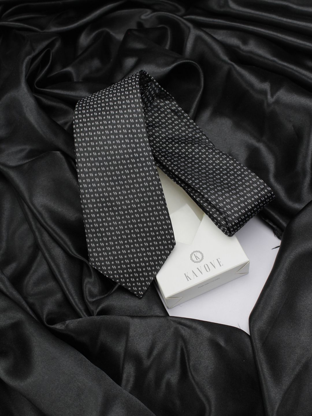 kavove KOVOVE Men Black & Grey Woven Design Broad Tie-picture-33