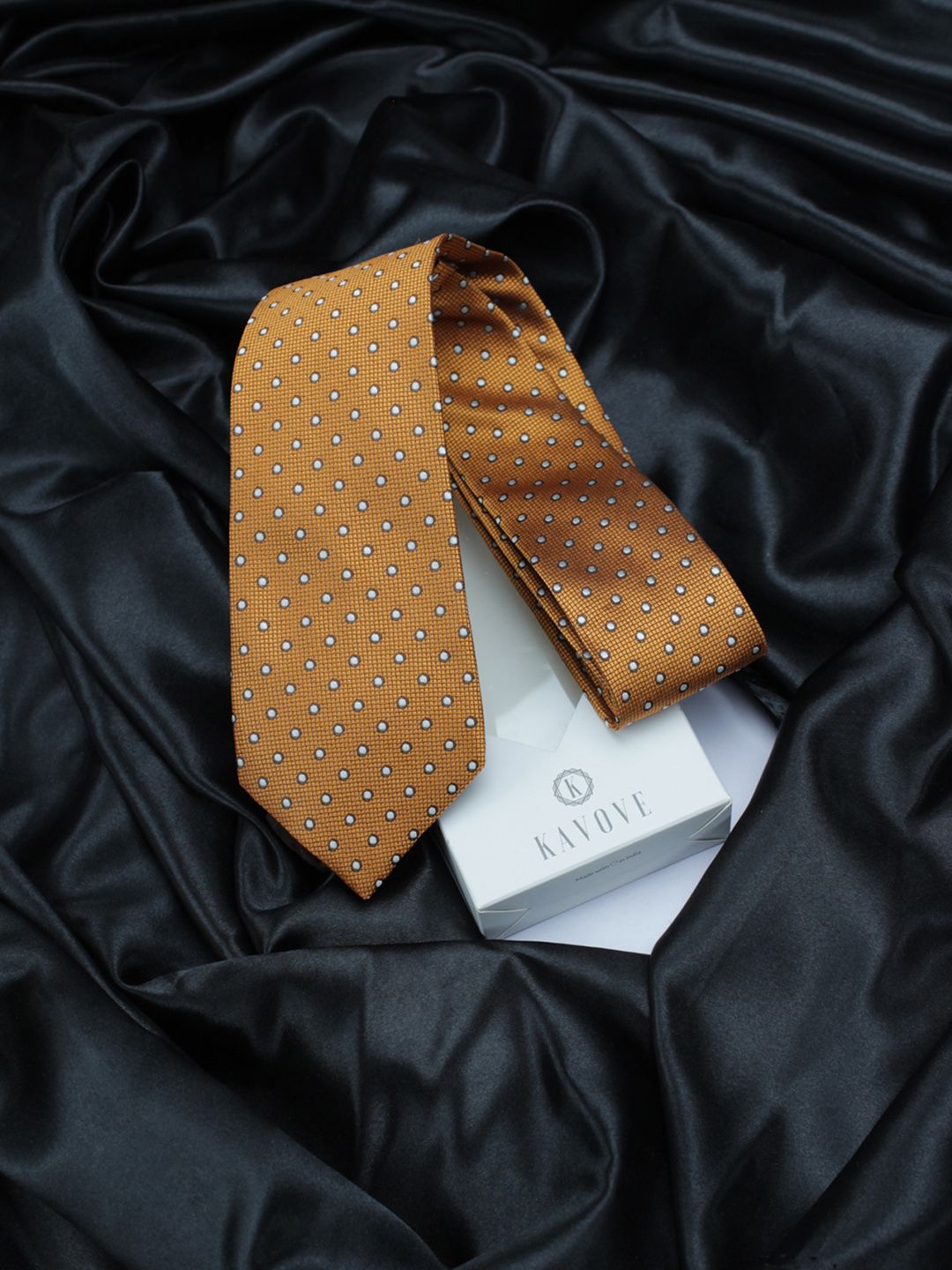 kavove KOVOVE Men Orange & White The Enchanting Polka Dot Woven Design Broad Tie-picture-29