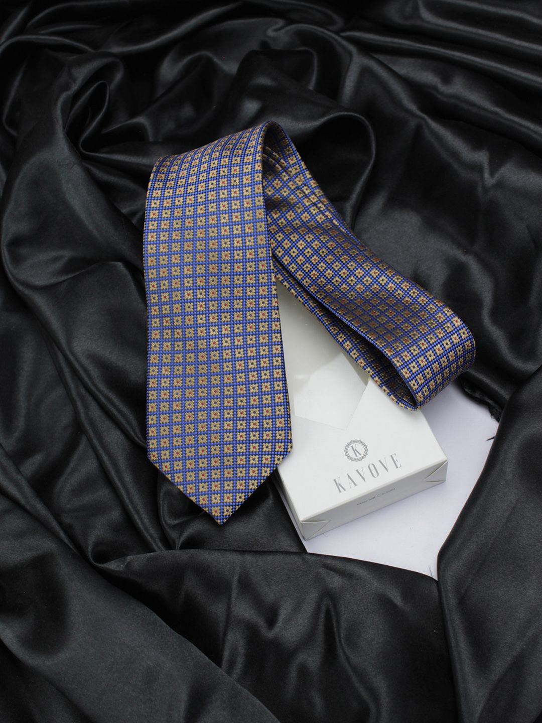 kavove KOVOVE Men Blue & Yellow Checked Broad Tie-picture-28