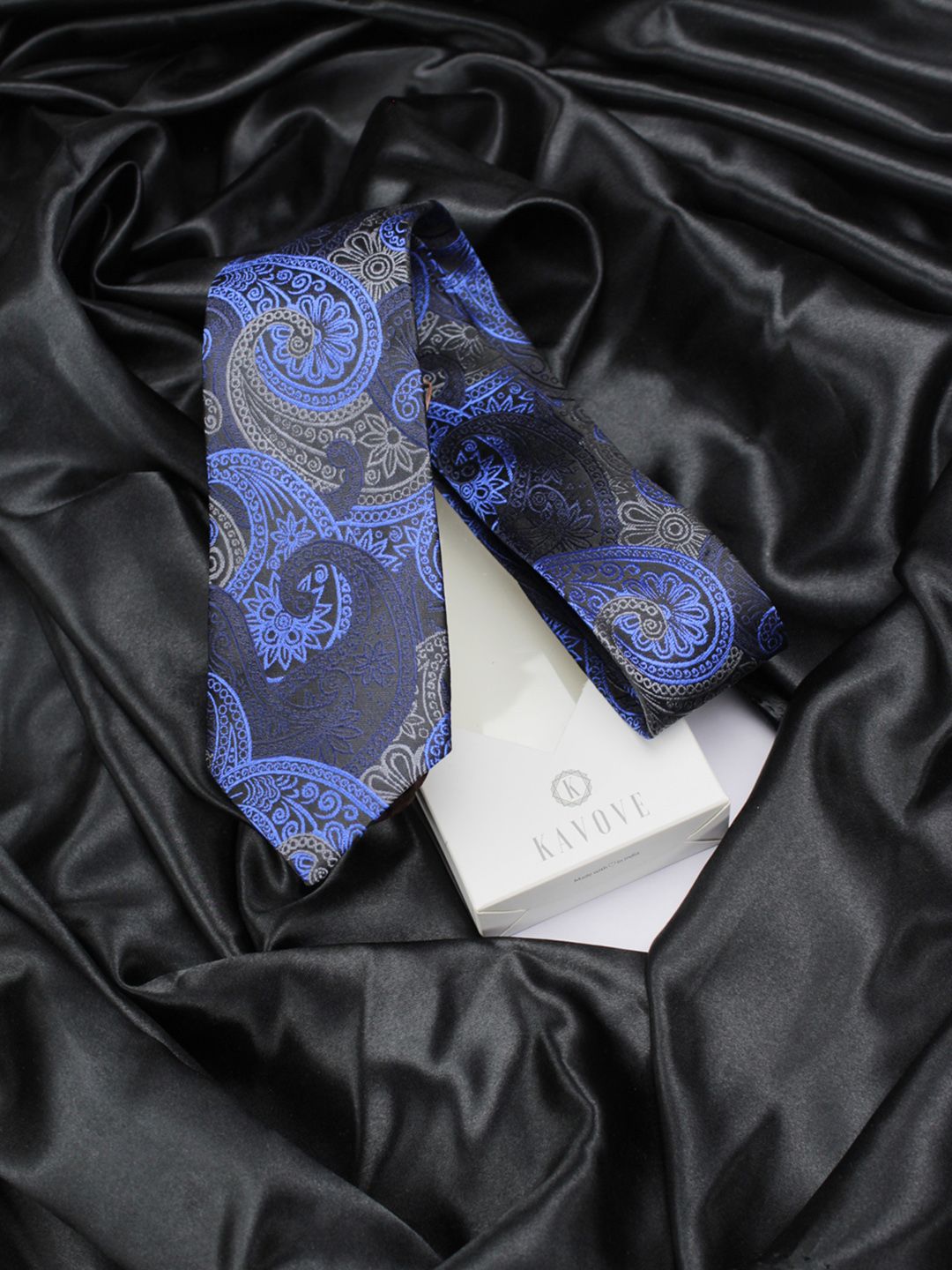 kavove KOVOVE Men Blue & Grey Printed Broad Tie-picture-28
