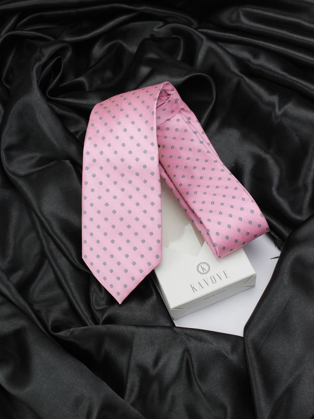 kavove KOVOVE Men Pink & Grey The Abstract Polka Fusion Woven Design Broad Tie-picture-21
