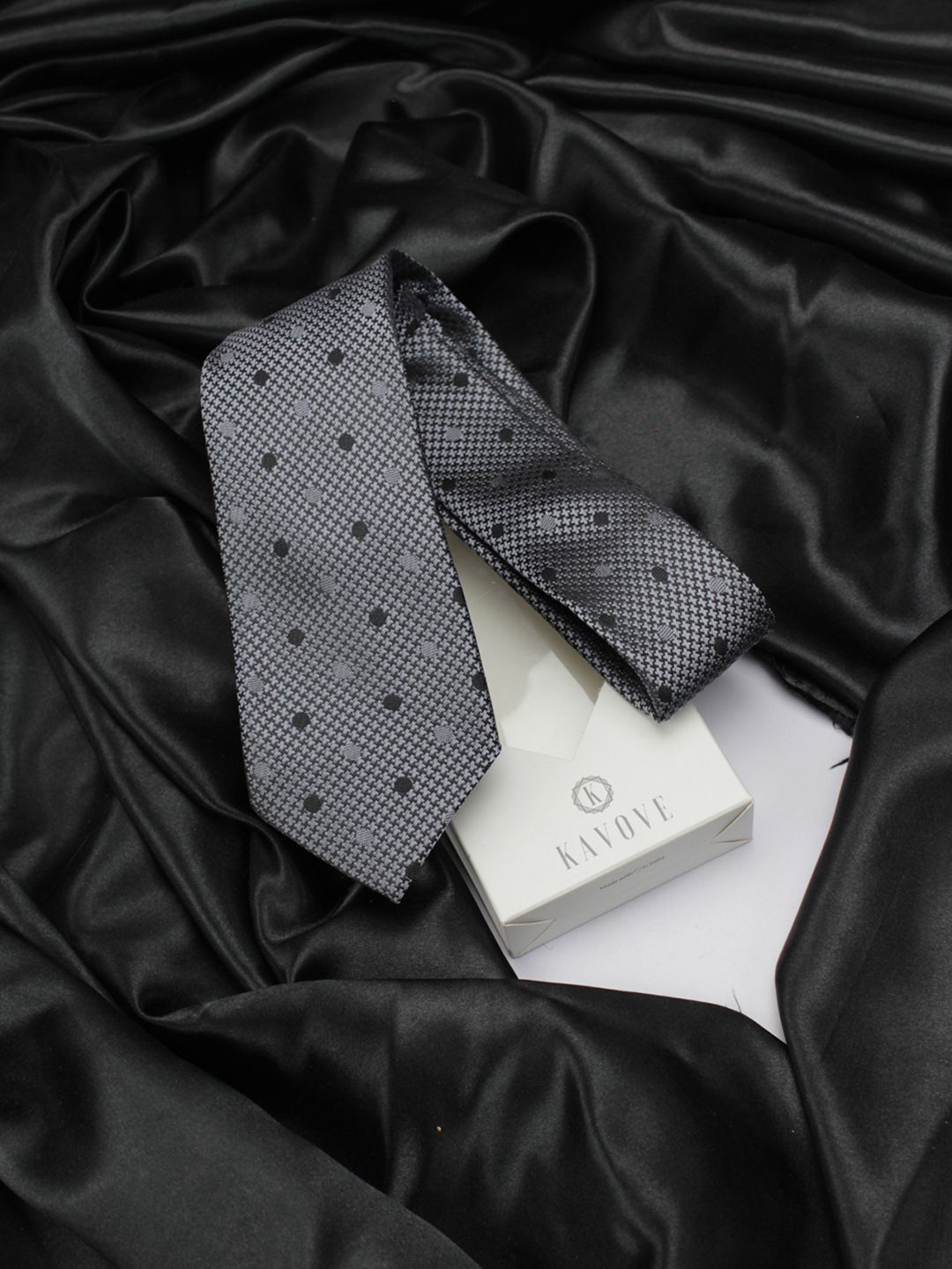 kavove KOVOVE Men Black & Grey Printed Broad Tie-picture-38