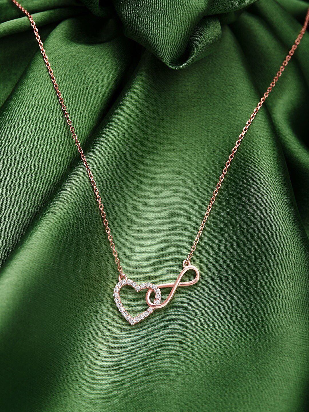 GIVA 925 Silver Rose Gold Sparkling Infinity Pendant with Link Chain-picture-18