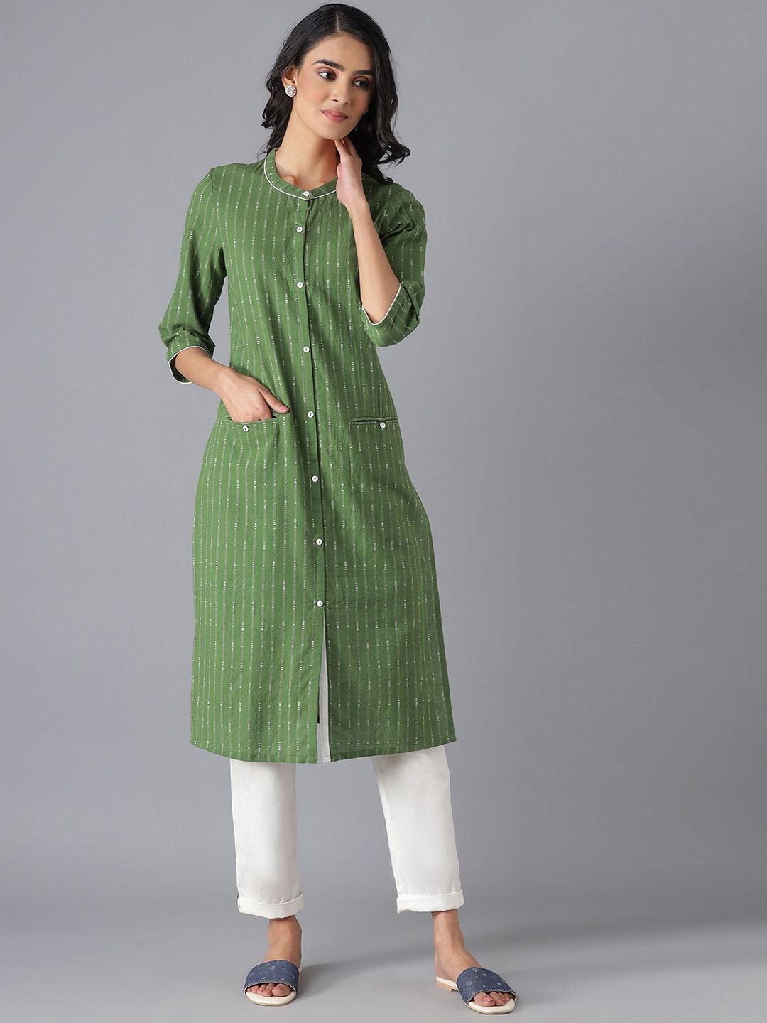 AURELIA Women Green Cotton Kurta-picture-17