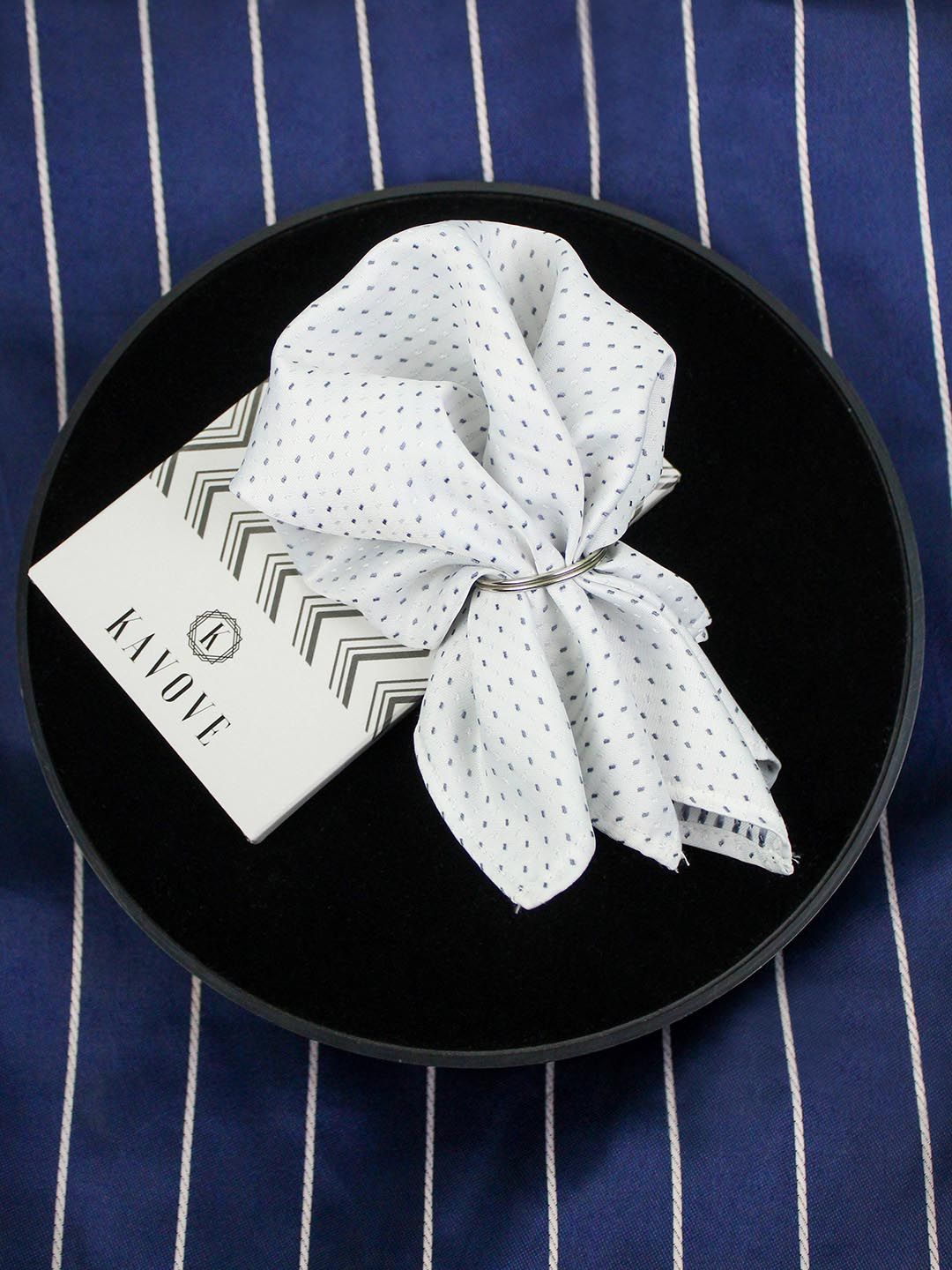 KOVOVE Men White Self Design Pocket Square-image-38