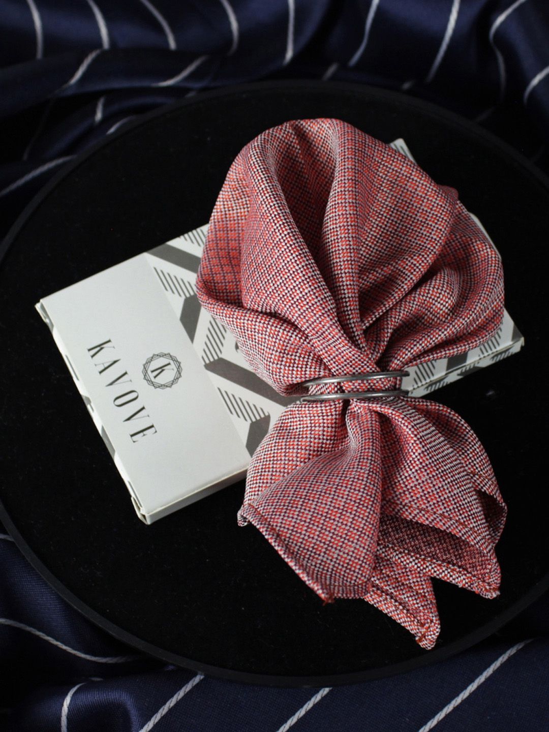 kavove KOVOVE Men Maroon Checkered Pocket Square-picture-18