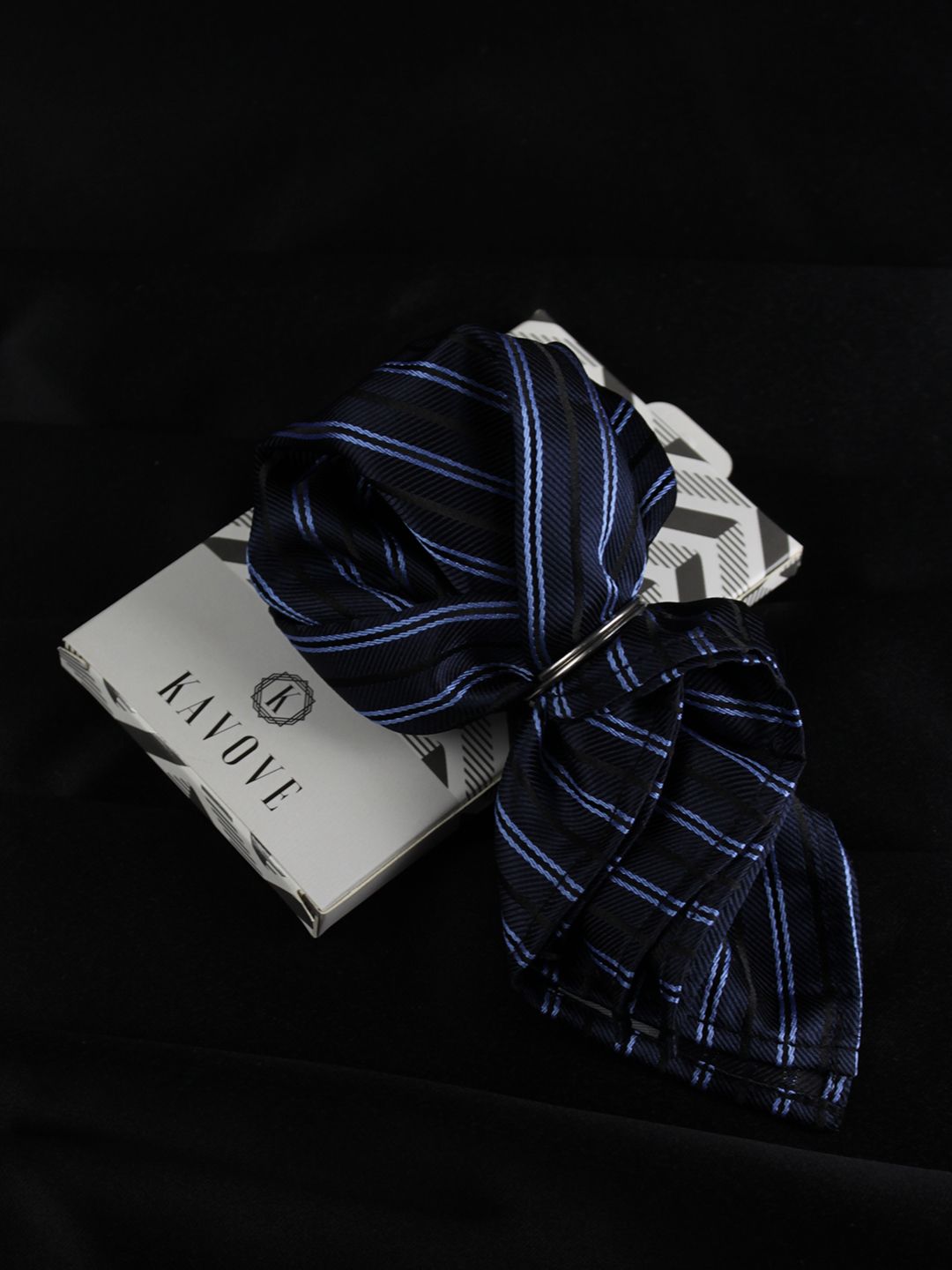 kavove KOVOVE Men Navy Blue Striped Pocket Square-picture-40