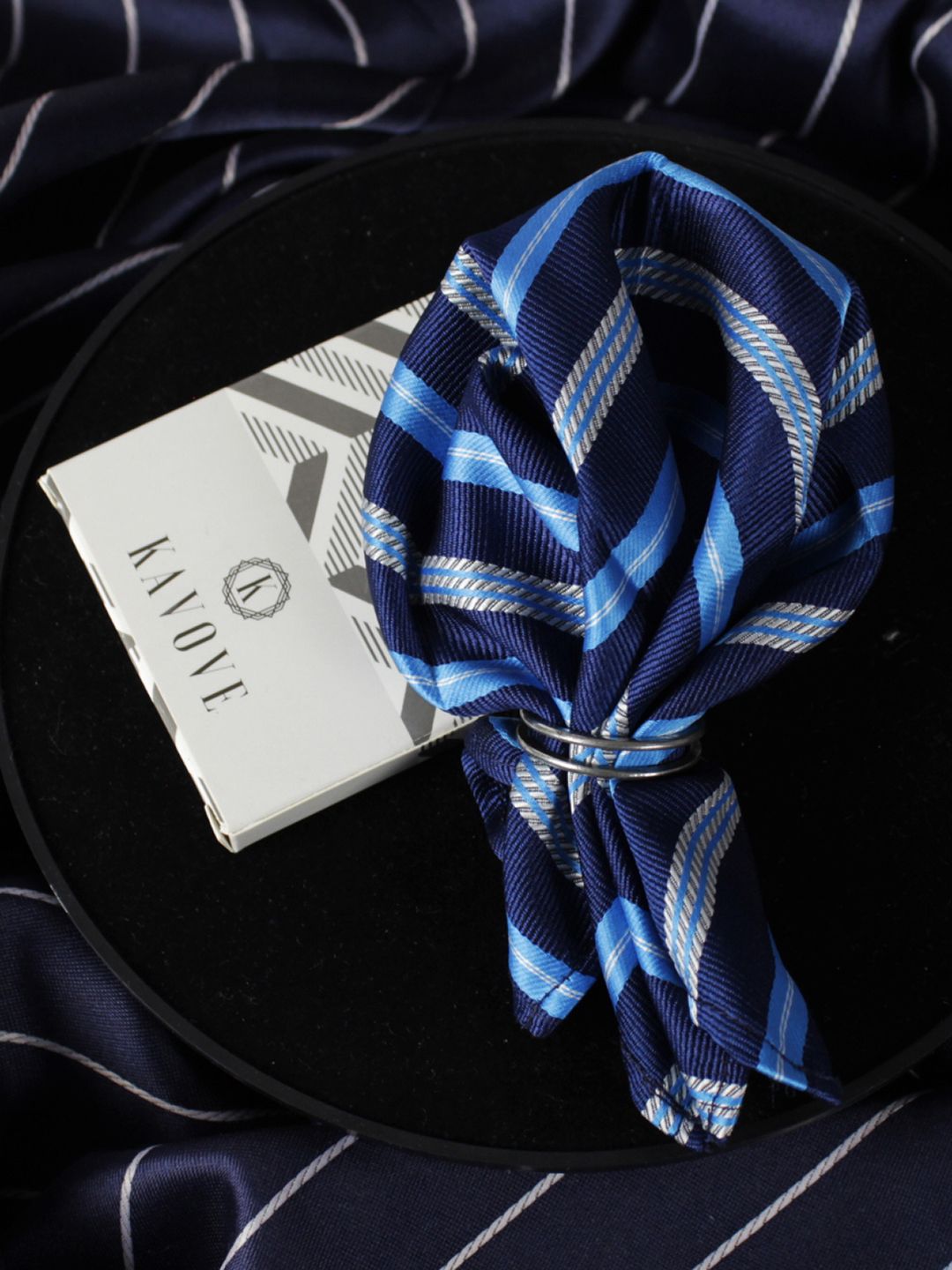 kavove KOVOVE Navy Blue & Blue Striped Pocket Square-picture-22
