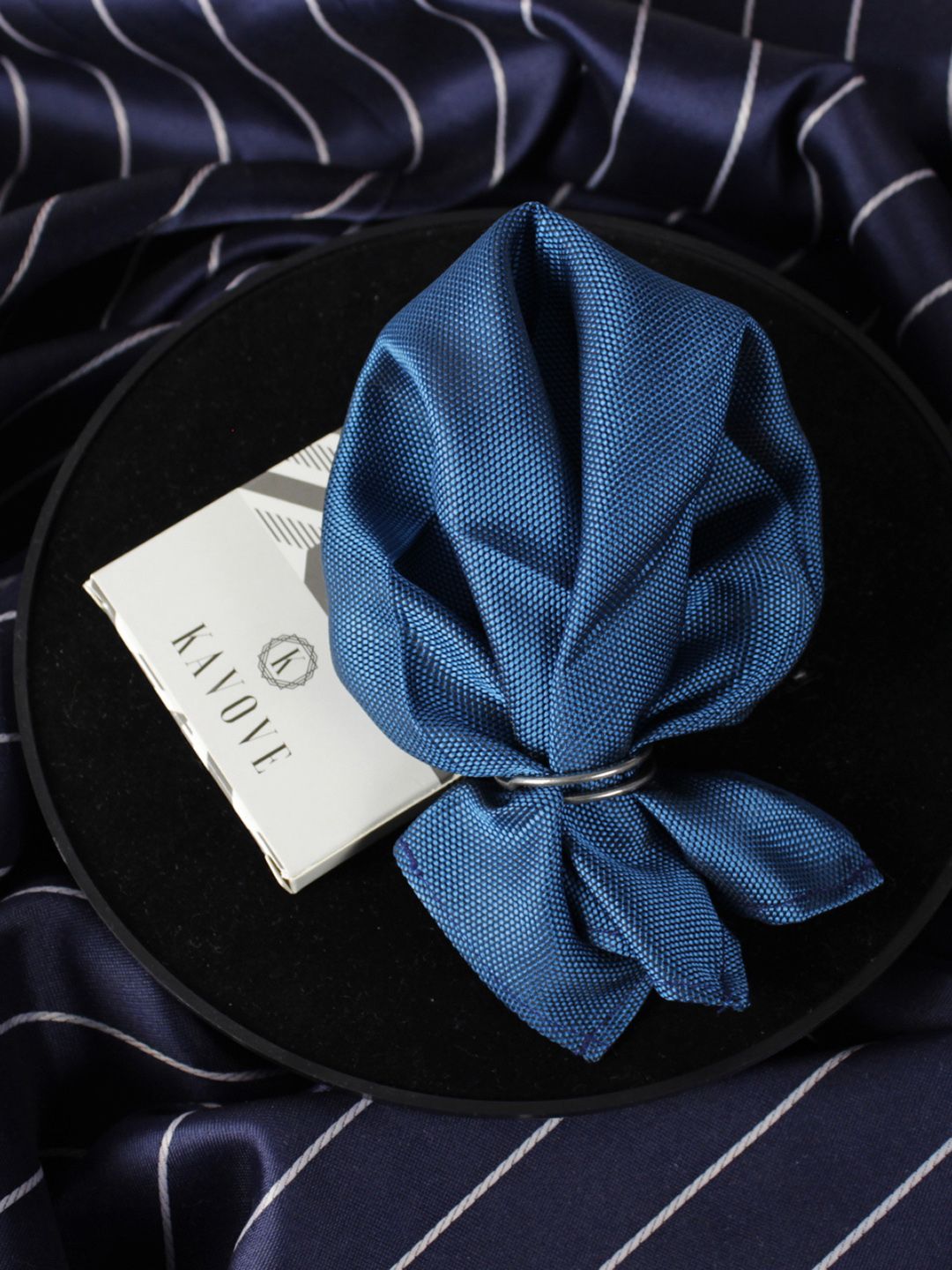 kavove KOVOVE Men The Twining Dash Blue Woven Design Pocket Square-picture-33